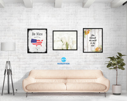 Tulips White Flower Wood Framed Paper Print Wall Decor Art Gifts