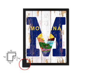 Montana State Initial Flag Wood Framed Paper Print Decor Wall Art Gifts, Beach