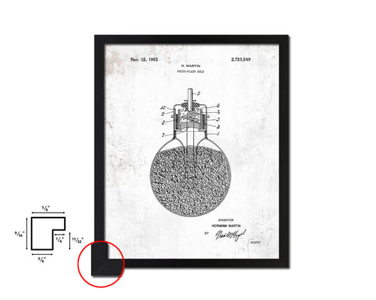 Martin Photo Flash Bulb Camera Vintage Patent Artwork Black Frame Print Wall Art Decor Gifts