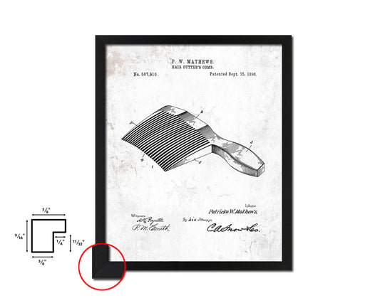 Hair Cutter's Comb Barbershop Vintage Patent Artwork Black Frame Print Wall Art Decor Gifts
