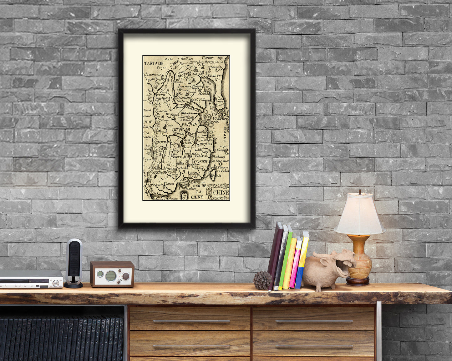 China Old Map Wood Framed Print Art Wall Decor Gifts