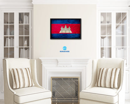 Cambodia Country Vintage Flag Wood Framed Print Wall Art Decor Gifts