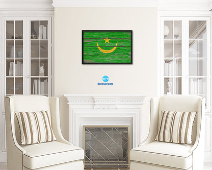 Mauritania Country Wood Rustic National Flag Wood Framed Print Wall Art Decor Gifts