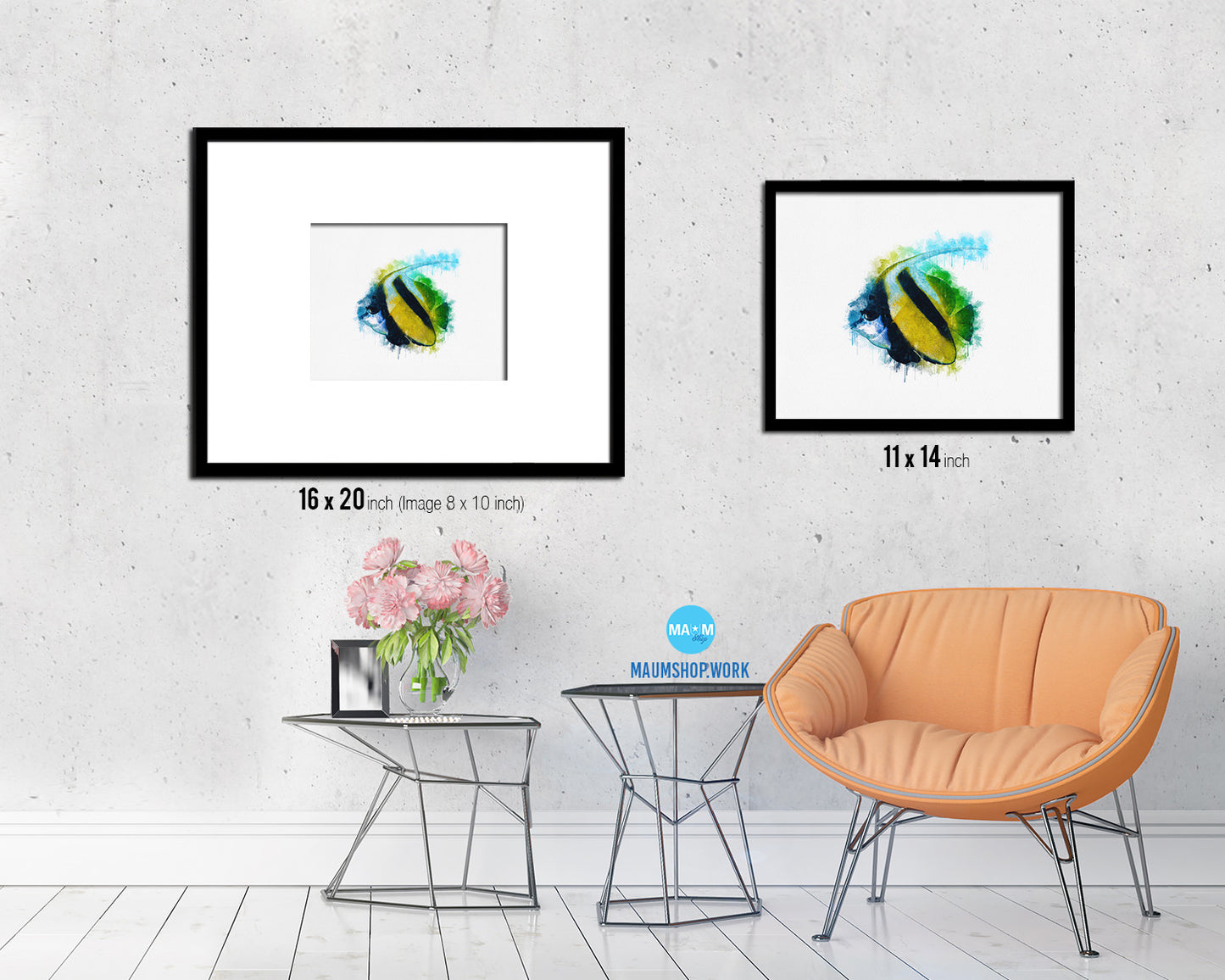 Tropical Fish Framed Print Modern Restaurant Sushi Bar Modern Watercolor Wall Art Decor