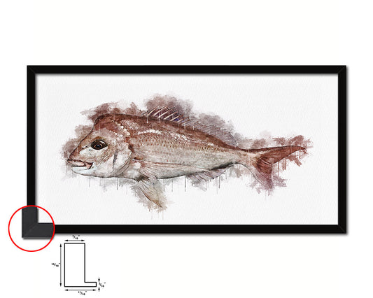 Snapper Fish Art Wood Frame Modern Restaurant Sushi Wall Decor Gifts, 10" x 20"