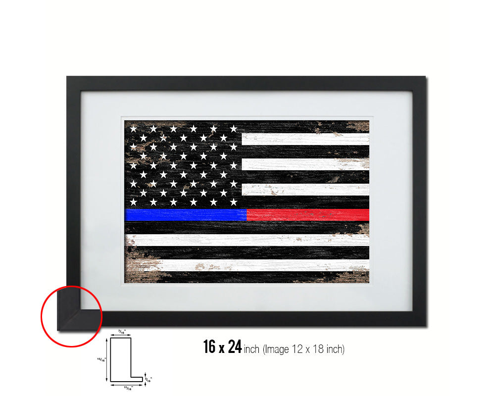 Thin Blue Line Police & Thin Red Line Firefighter Respect & Honor Law Enforcement Shabby Chic Military FlagArt