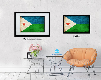 Djibouti Country Vintage Flag Wood Framed Print Wall Art Decor Gifts