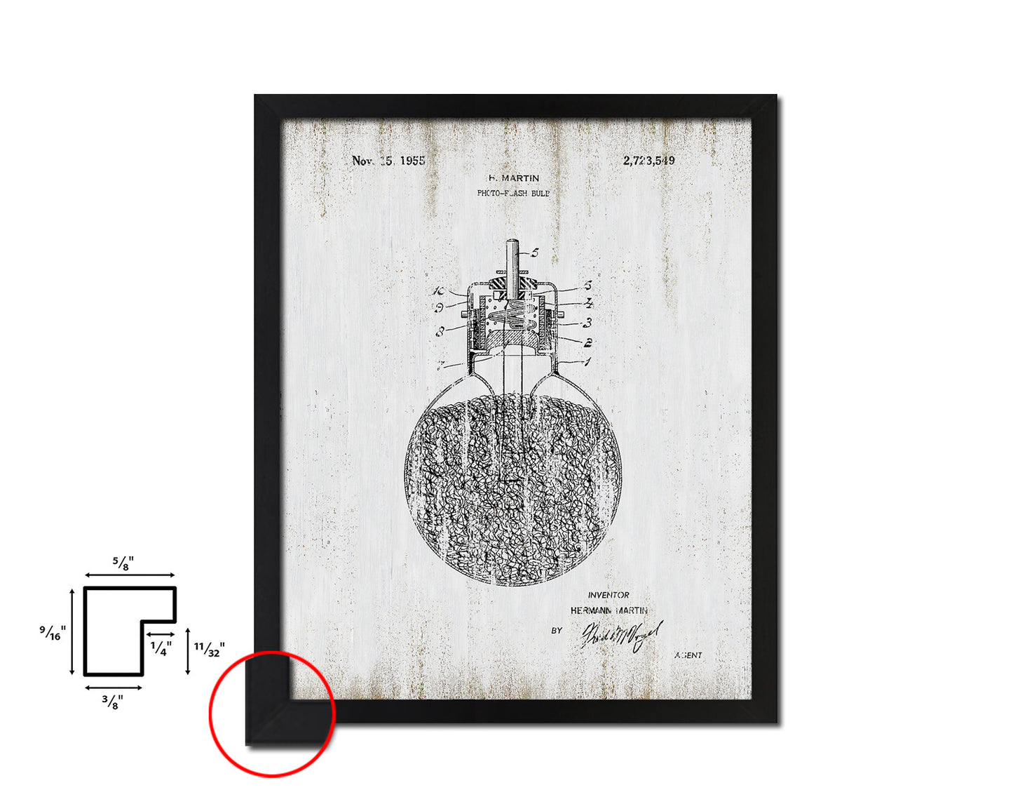 Martin Photo Flash Bulb Camera Vintage Patent Artwork Black Frame Print Wall Art Decor Gifts