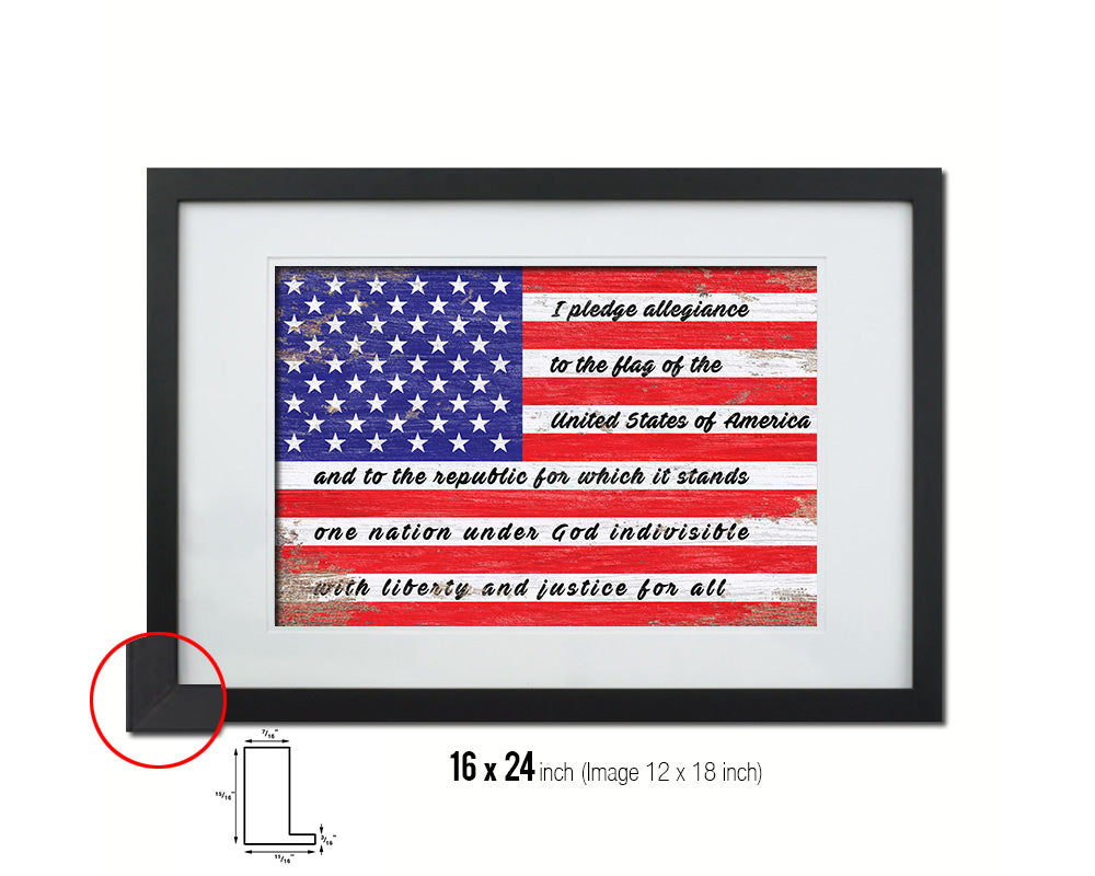 The Pledge of Allegiance American Shabby Chic Military Flag Framed Print Art