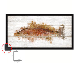Red Drum Fish Art Wood Framed White Wash Restaurant Sushi Wall Decor Gifts, 10" x 20"