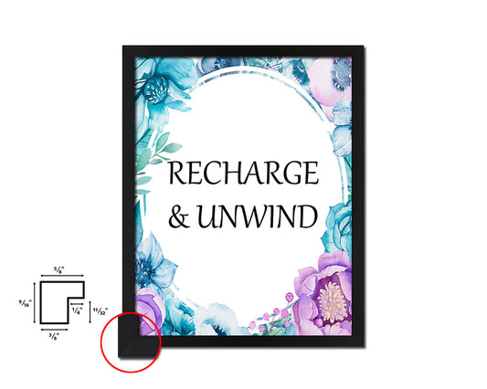 Recharge & unwind Quote Boho Flower Framed Print Wall Decor Art