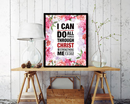 I can do all things through Christ who strengthens me, Philippians 3:20 Quote Framed Print Wall Art