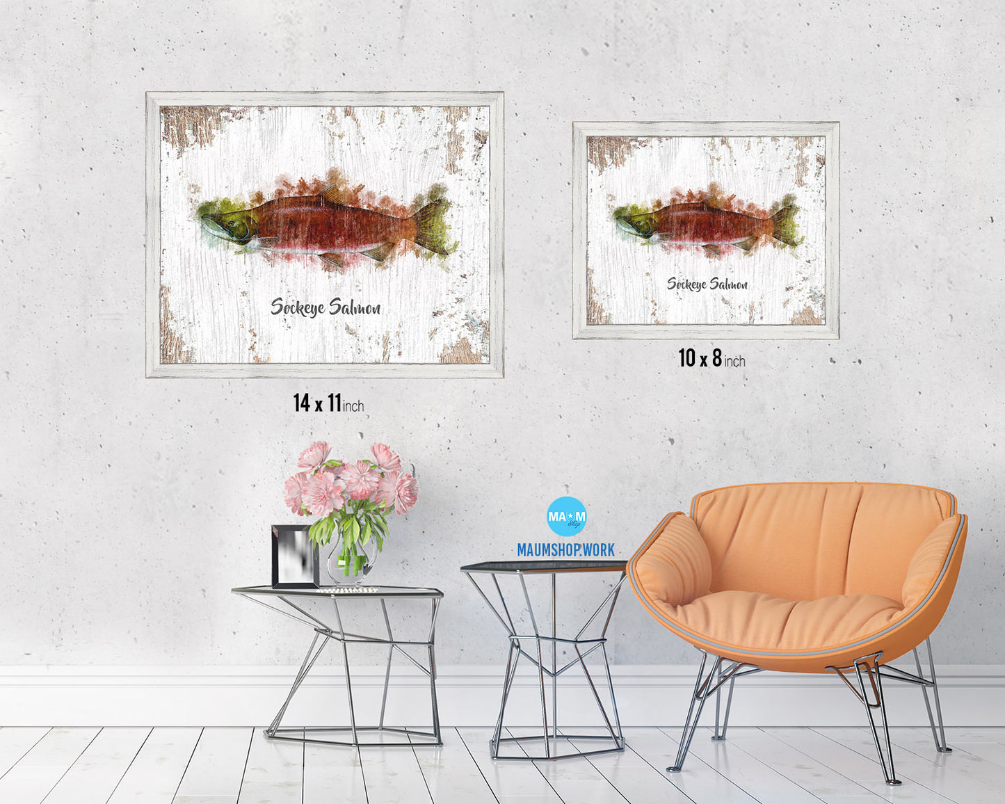 Sockeye Salmon Fish Framed Prints Modern Restaurant Sushi Bar Watercolor Wall Art Decor