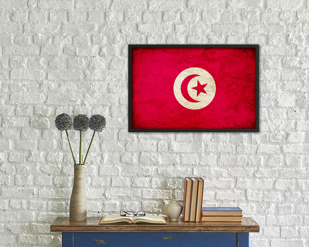 Tunisia Country Vintage Flag Wood Framed Print Wall Art Decor Gifts