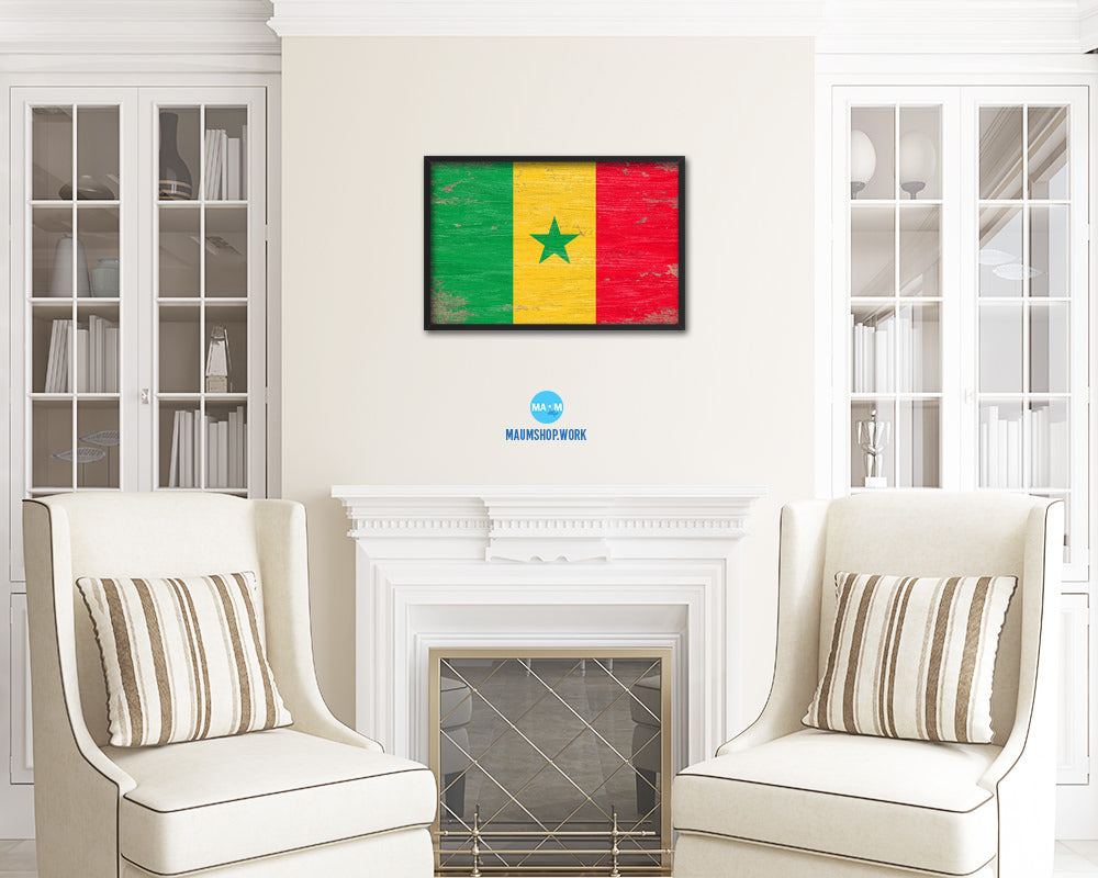 Senegal Shabby Chic Country Flag Wood Framed Print Wall Art Decor Gifts