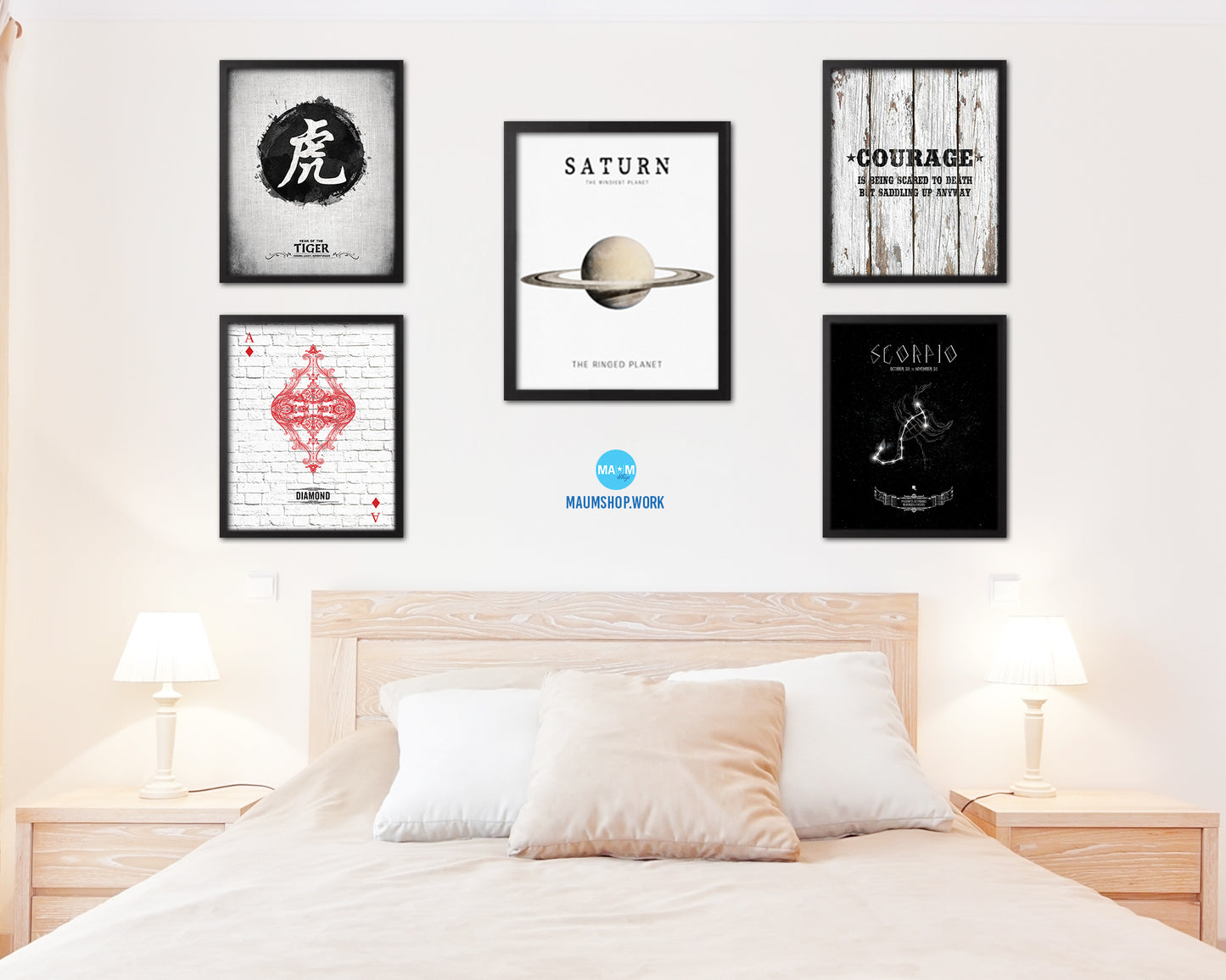 Saturn Planet Prints Watercolor Solar System Wood Framed Paper Print Wall Art Decor Gifts