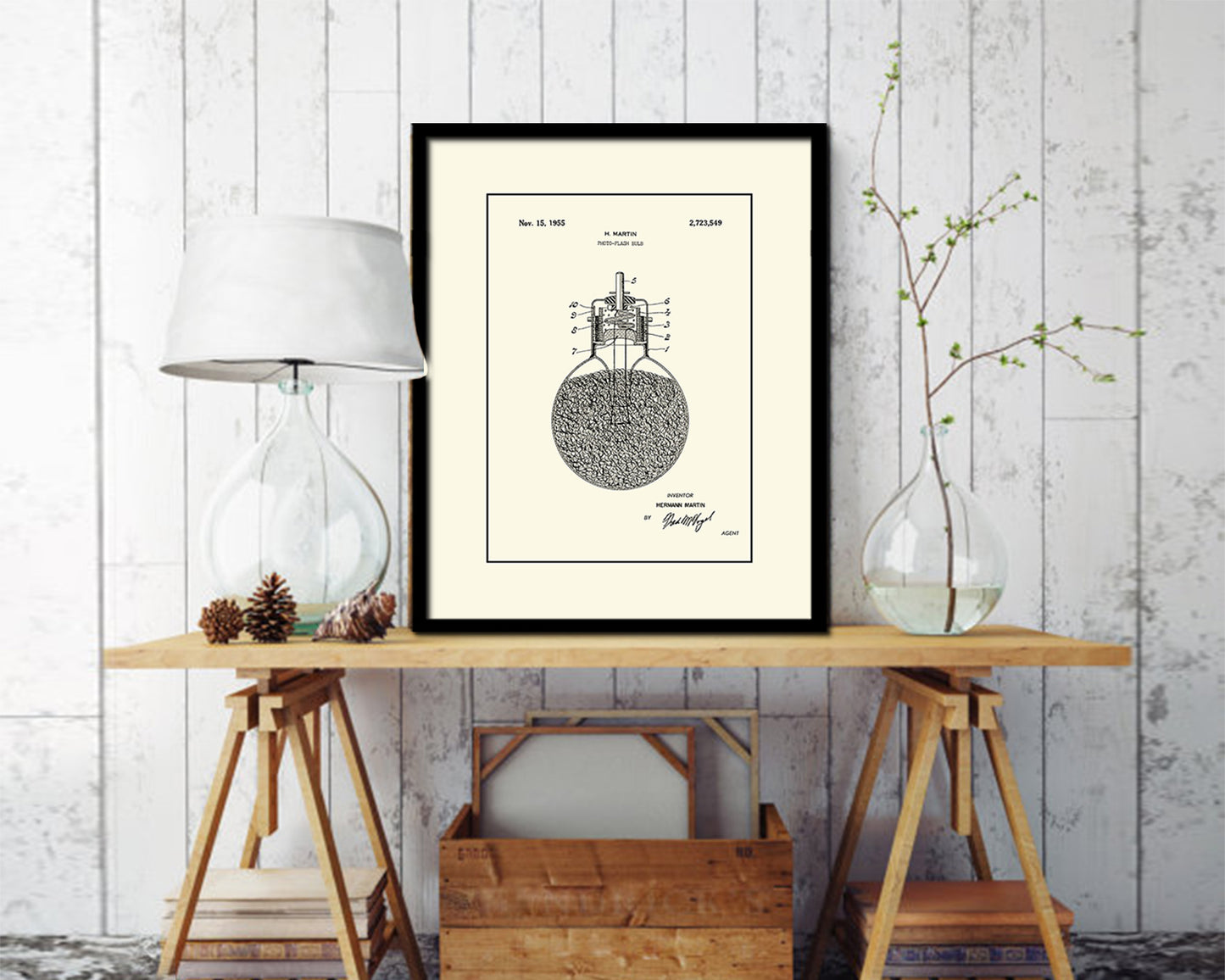 Martin Photo Flash Bulb Camera Vintage Patent Artwork Black Frame Print Wall Art Decor Gifts
