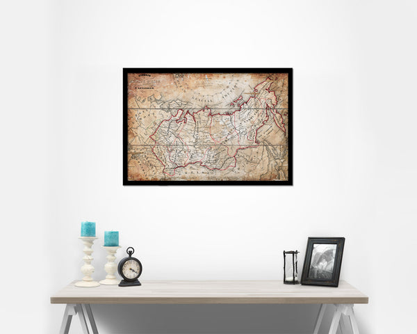 Siberia Russia Antique Map Framed Print Art Wall Decor Gifts