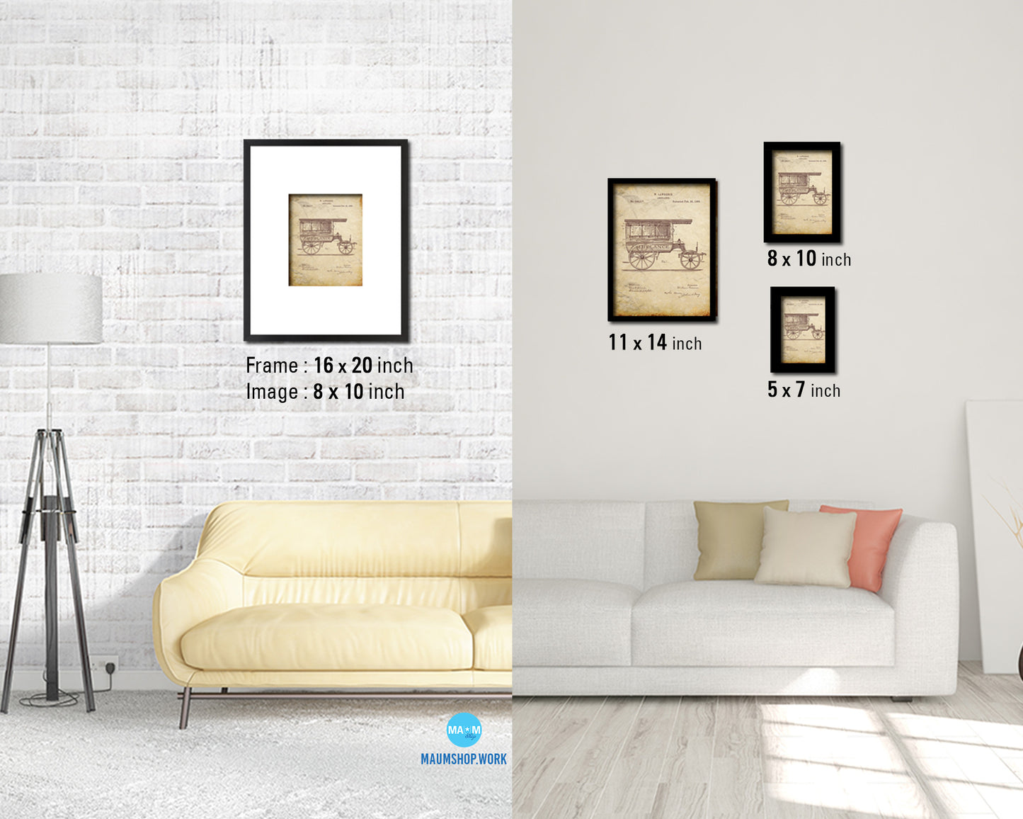 Ambulance Doctor Vintage Patent Artwork Walnut Frame Print Wall Art Decor Gifts