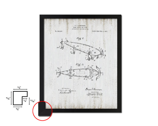 Fish Decoy Lure Fishing Vintage Patent Artwork Black Frame Print Gifts