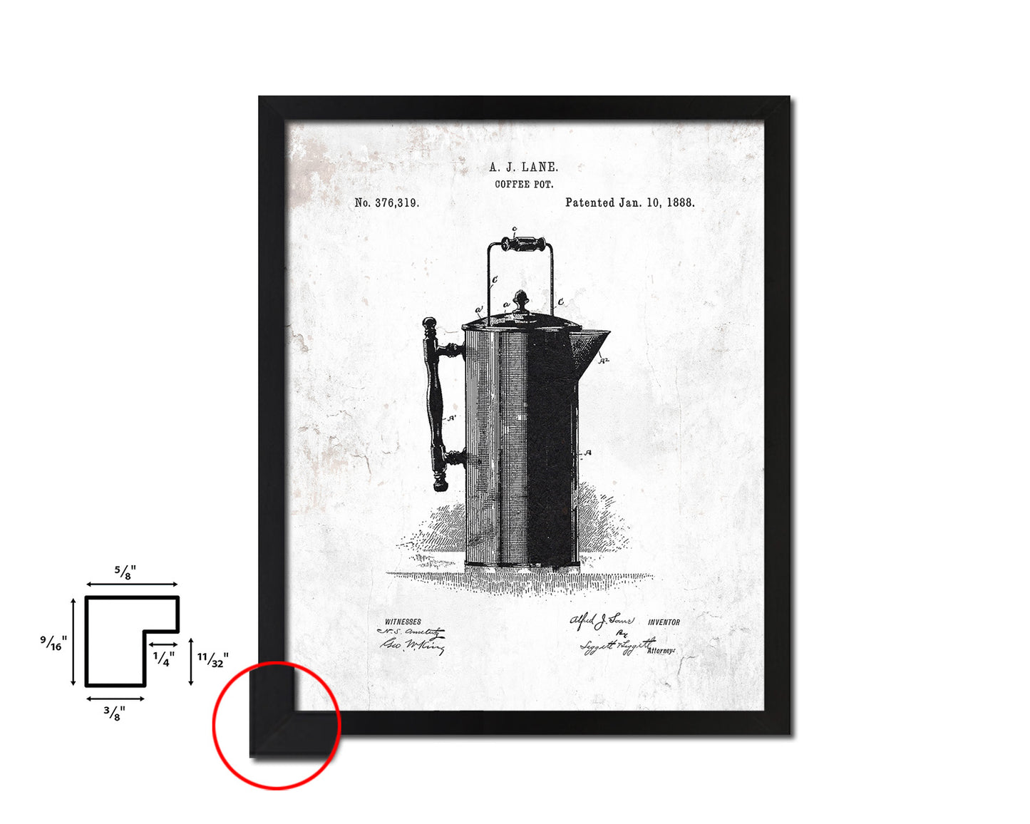Pot Coffee Vintage Patent Artwork Black Frame Print Wall Art Decor Gifts