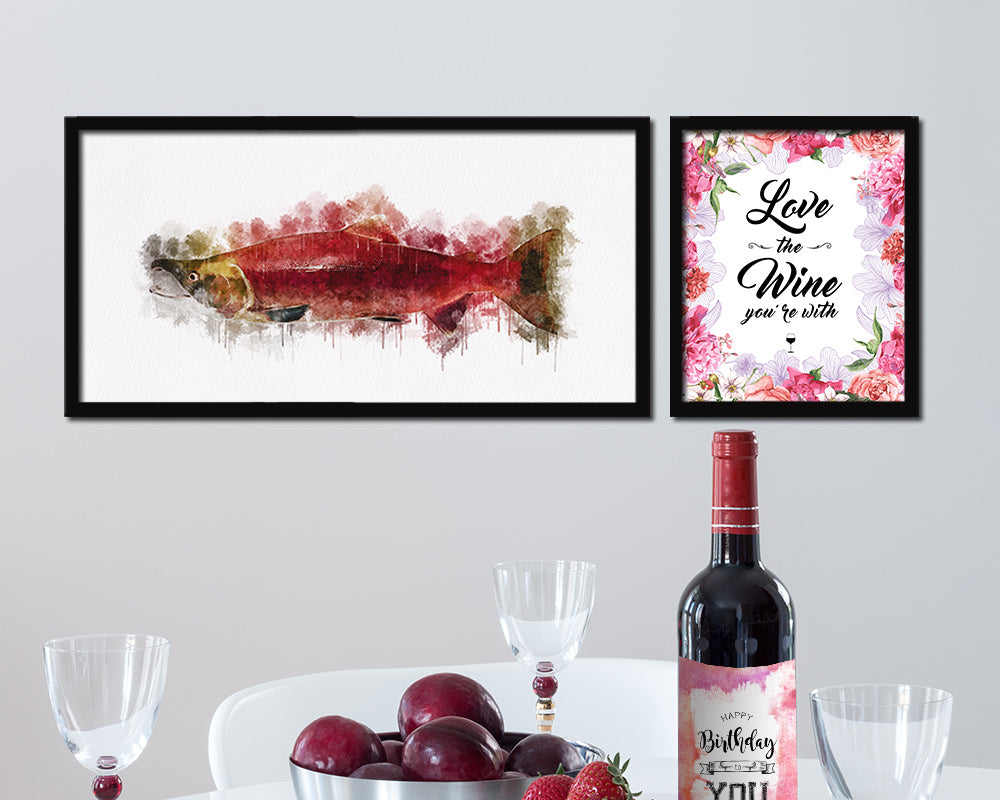 Hony Sockey Salmon Fish Art Wood Frame Modern Restaurant Sushi Wall Decor Gifts, 10" x 20"