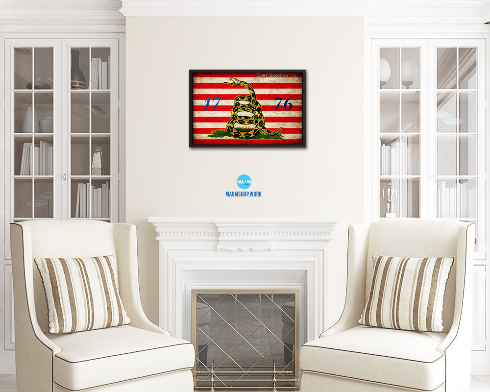 First Navy Jack Don't Tread On Me 1776 Tea Party Vintage Military Flag Framed Print Art