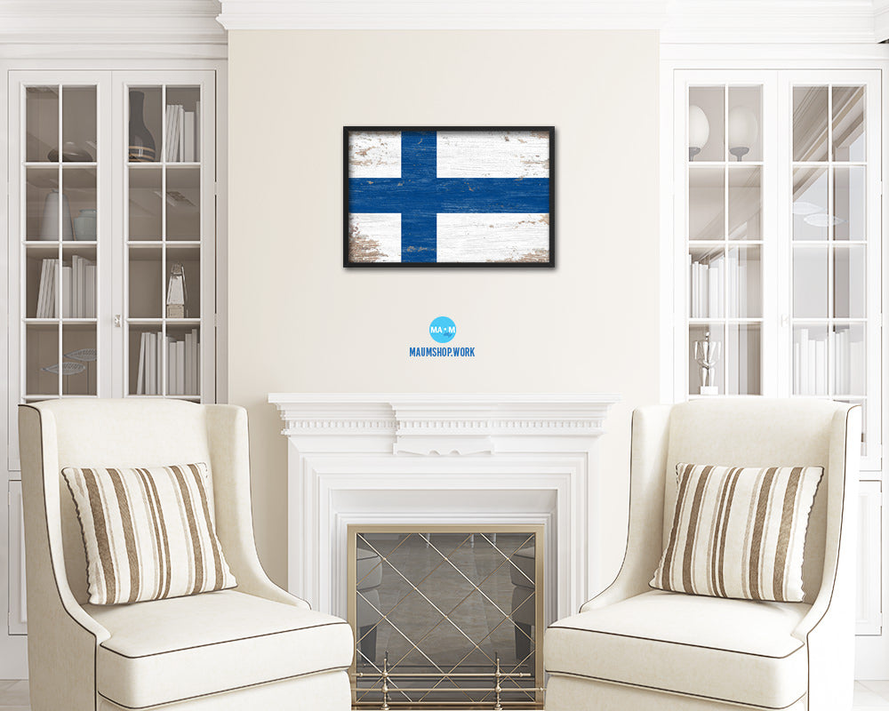 Finland Shabby Chic Country Flag Wood Framed Print Wall Art Decor Gifts