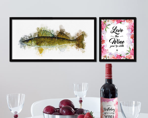Walleye Fish Art Wood Frame Modern Restaurant Sushi Wall Decor Gifts, 10" x 20"