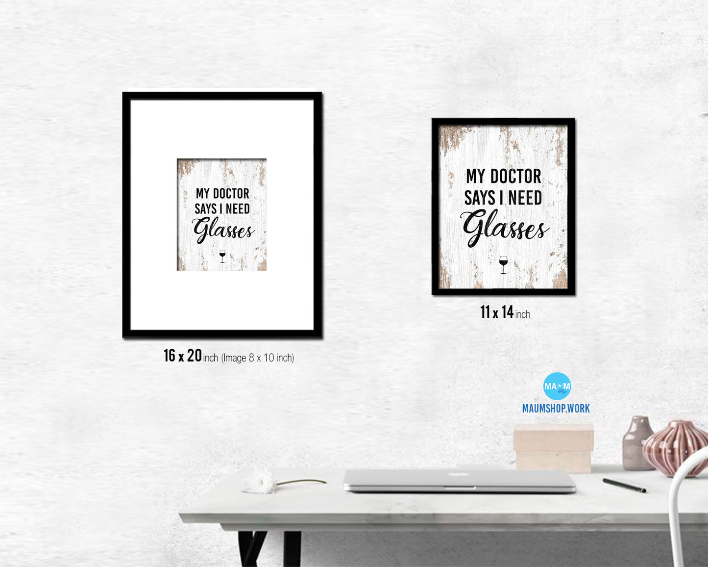 My doctor says I need glasses Words Wood Framed Print Wall Decor Art Gifts