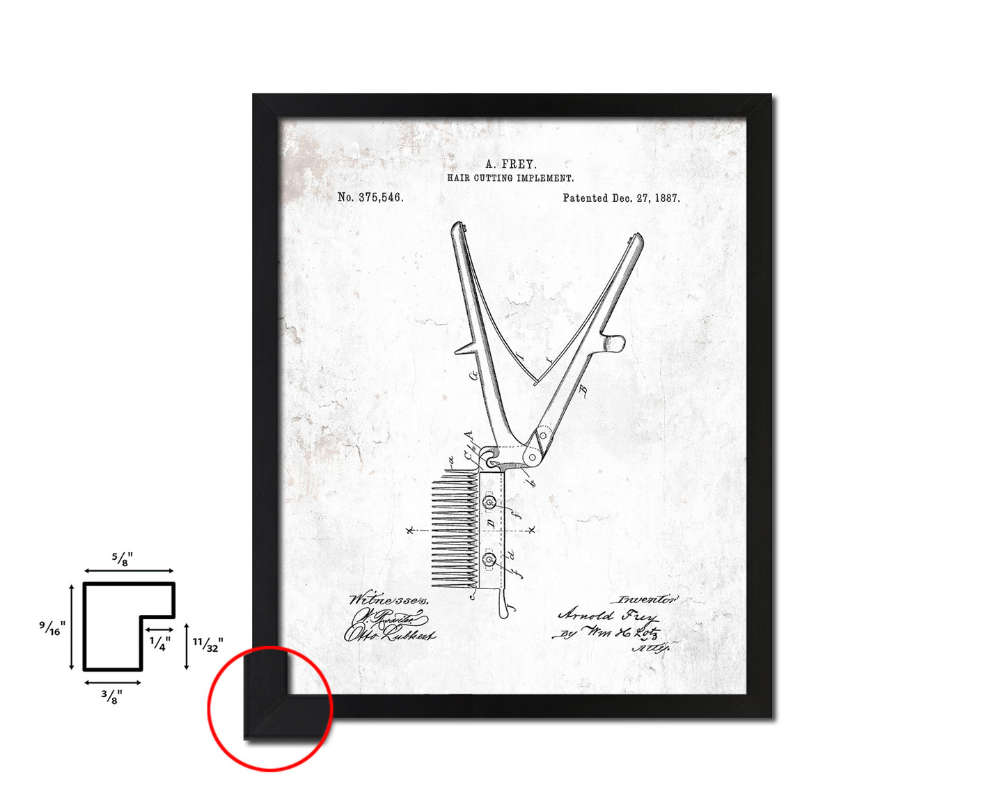 Haircut Comb Scissors Barbershop Vintage Patent Artwork Black Frame Print Wall Art Decor Gifts