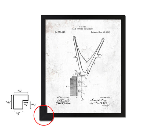 Haircut Comb Scissors Barbershop Vintage Patent Artwork Black Frame Print Wall Art Decor Gifts