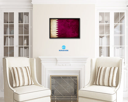 Qatar Country Vintage Flag Wood Framed Print Wall Art Decor Gifts