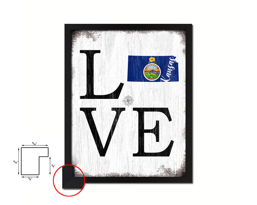 Kansas Shabby Chic Love Sign Wood Framed Paper Print Decor Wall Art Gifts