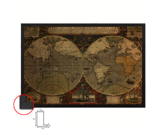 Vera Totius Expeditionis Nautica Double Hemisphere World Vintage Map Framed Print Art Gifts