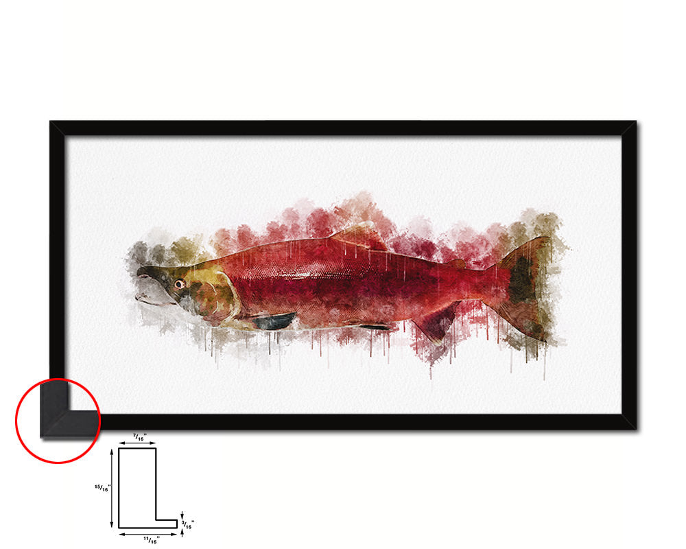 Hony Sockey Salmon Fish Art Wood Frame Modern Restaurant Sushi Wall Decor Gifts, 10" x 20"