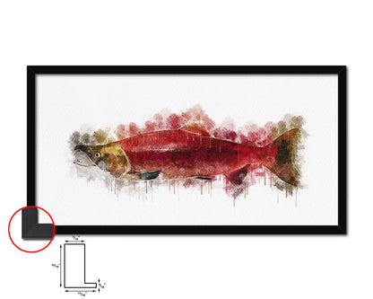 Hony Sockey Salmon Fish Art Wood Frame Modern Restaurant Sushi Wall Decor Gifts, 10" x 20"