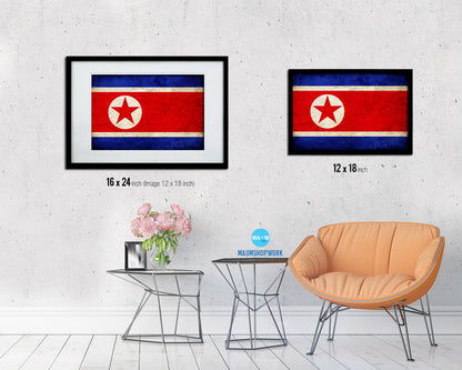 North Korea Country Vintage Flag Wood Framed Print Wall Art Decor Gifts
