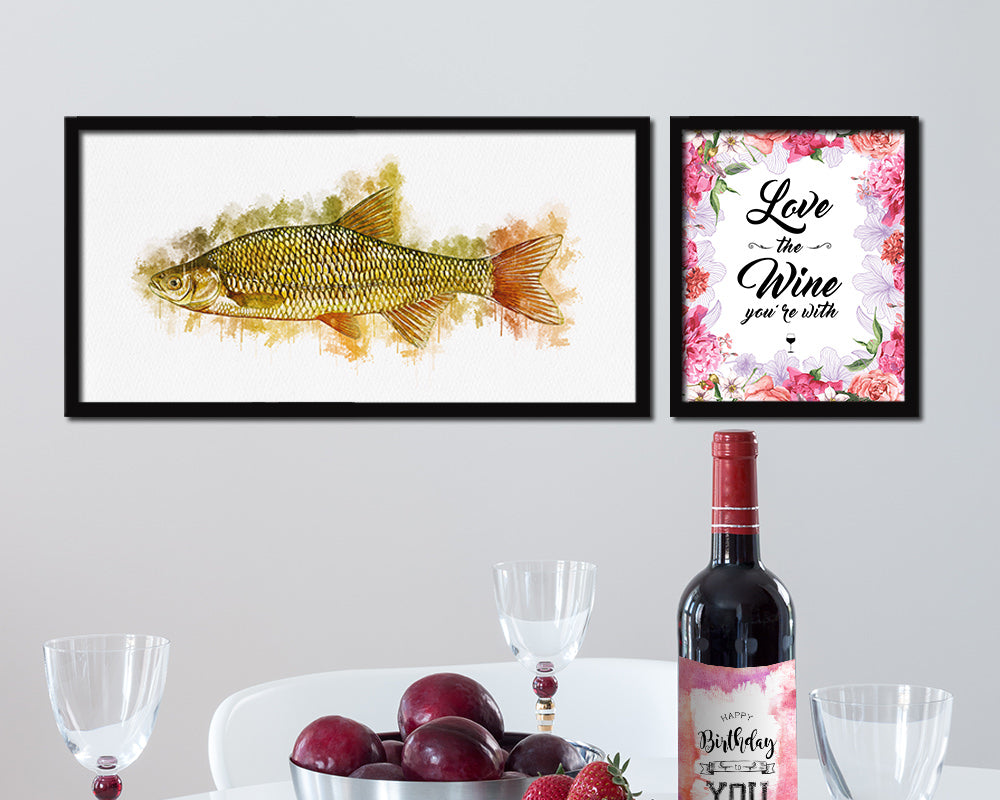Golden Shiner Fish Art Wood Frame Modern Restaurant Sushi Wall Decor Gifts, 10" x 20"