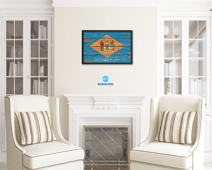 Delaware State Rustic Flag Wood Framed Paper Prints Wall Art Decor Gifts