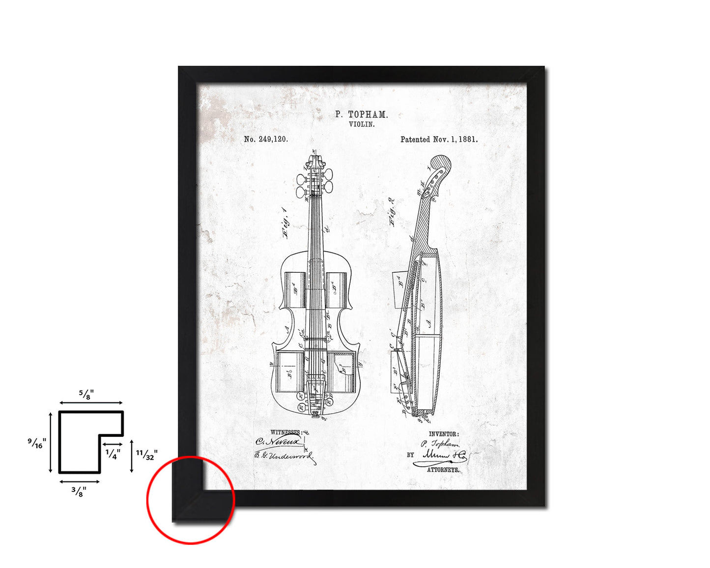 Violin Music Vintage Patent Artwork Black Frame Print Wall Art Decor Gifts