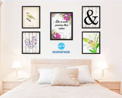 She is more precious than rubies, Proverbs 3:5 Quote Framed Print Home Decor Wall Art Gifts