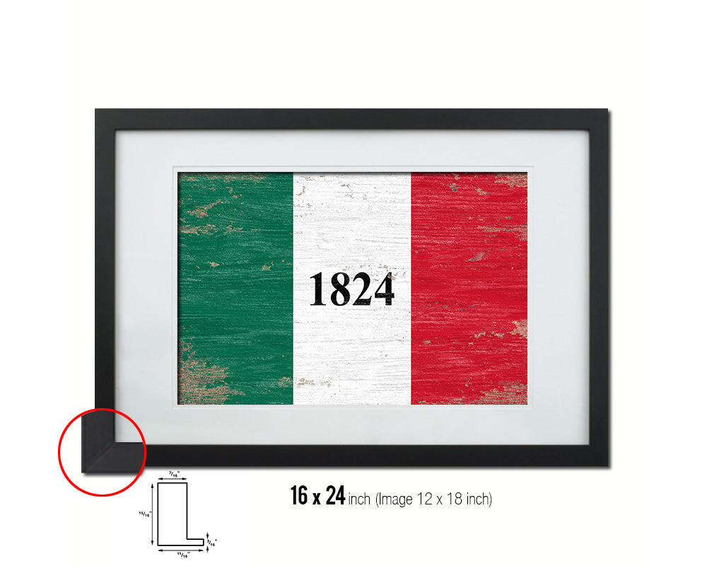 Texas 1824 ALAMO Historical Battle Shabby Chic Military Flag Framed Print Art