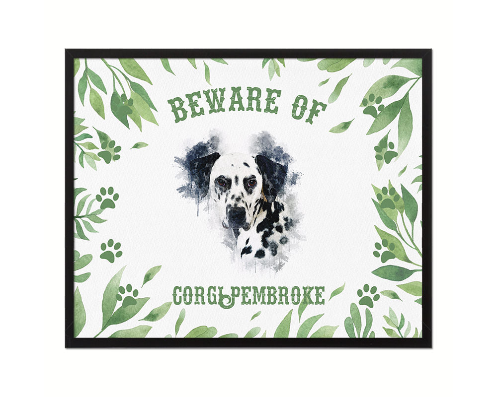 Beware of Corgi Pembroke Sign Wood Framed Print Wall Art Decor Gifts