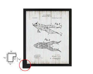 Artificial Fish Frog Bait Fishing Vintage Patent Artwork Black Frame Print Gifts