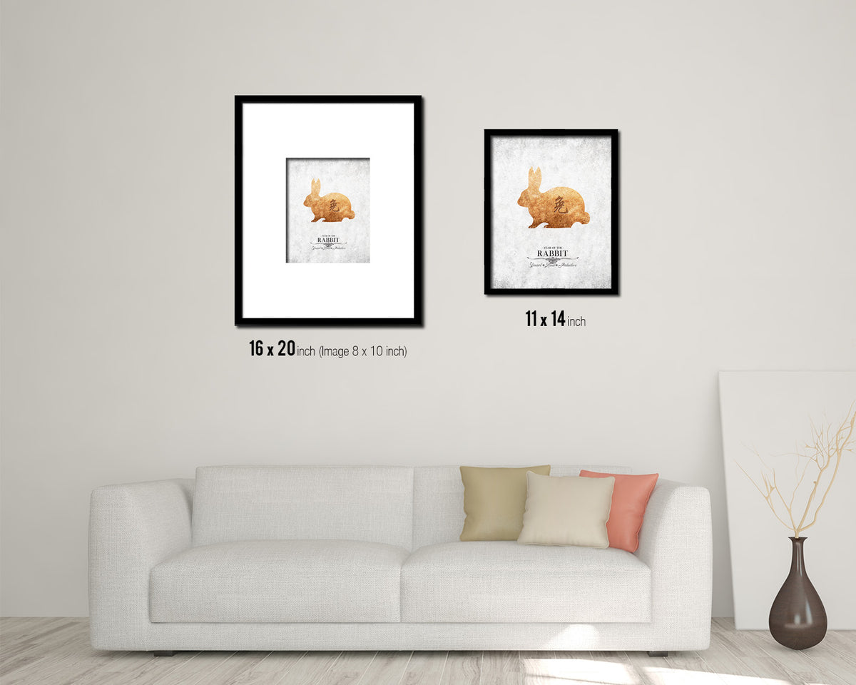 Rabbit Chinese Zodiac Character Black Framed Art Paper Print Wall Art Decor Gifts, White