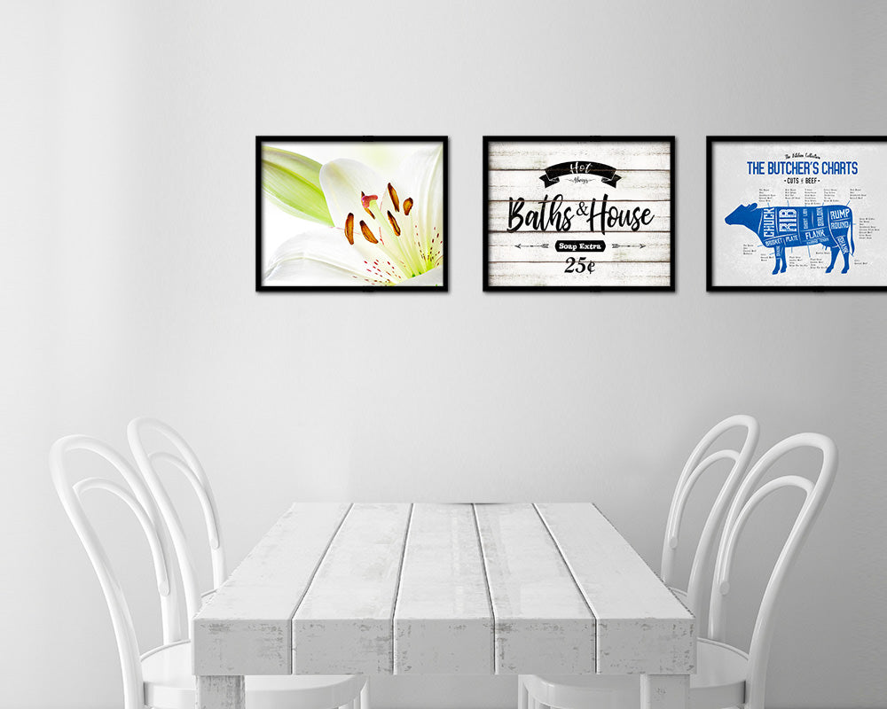 Hot Baths & House Vintage Sign Fine Art Paper Prints Wood Frame Wall Art Decor Gifts