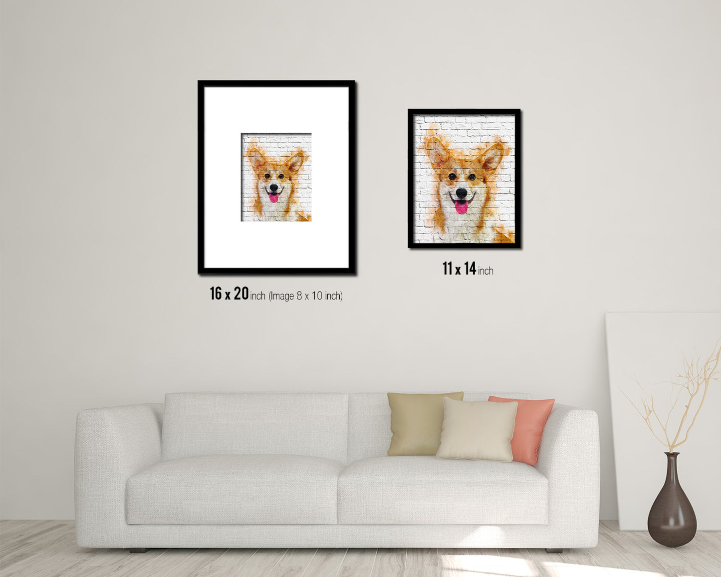Corgi Pembroke Dog Puppy Portrait Framed Print Pet Watercolor Wall Decor Art Gifts