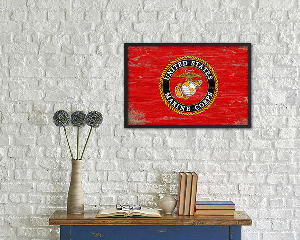 US Marine Corps Emblem Shabby Chic Military Flag Framed Print Decor Wall Art Gifts