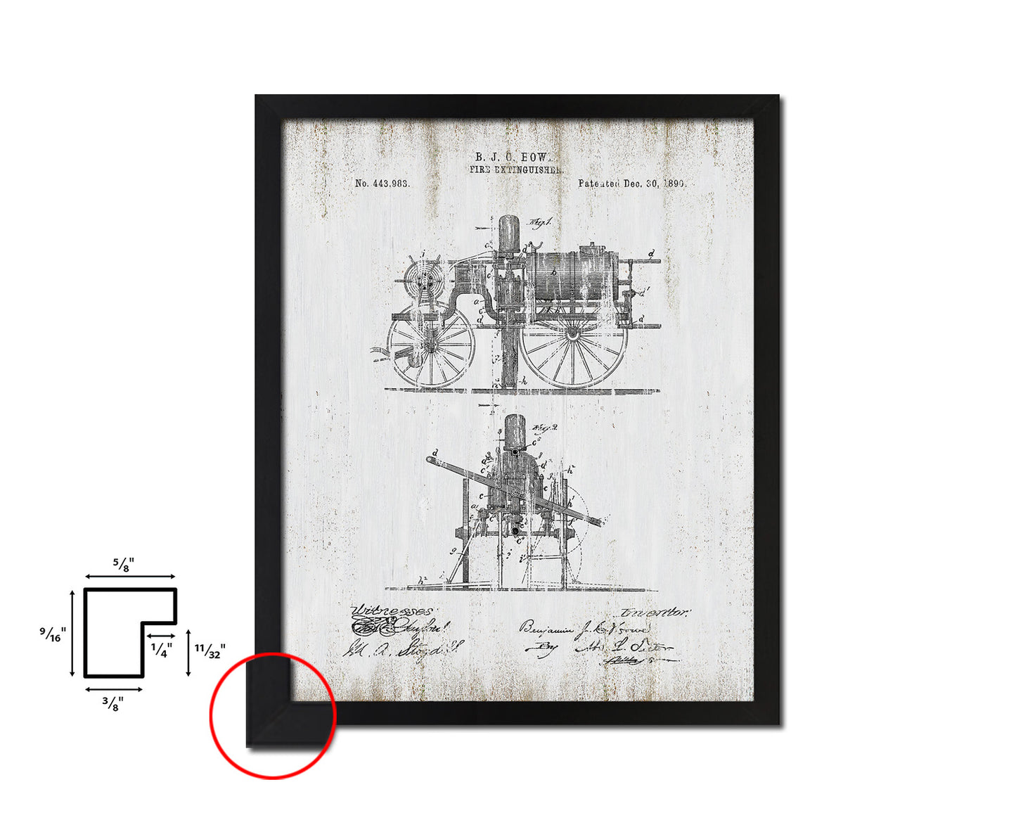 Fire Extinguisher Firefighter Vintage Patent Artwork Black Frame Print Gifts